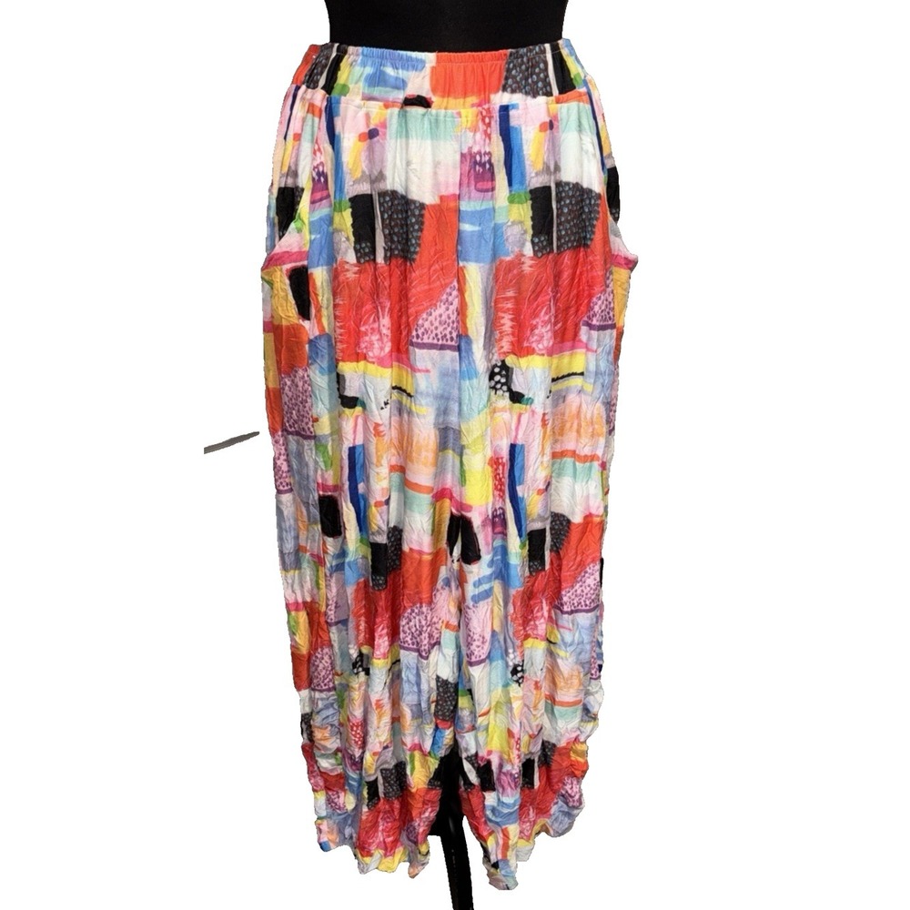 NEW Shana Pull On Abstract Harem Style Pant Sz Med Multi Colored Hippie Pockets